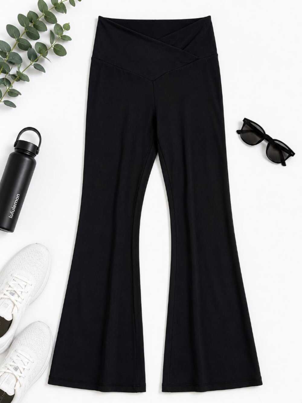 Sunzel Women’s Large Black Crossover Waist Flare Leggings Yoga Pants